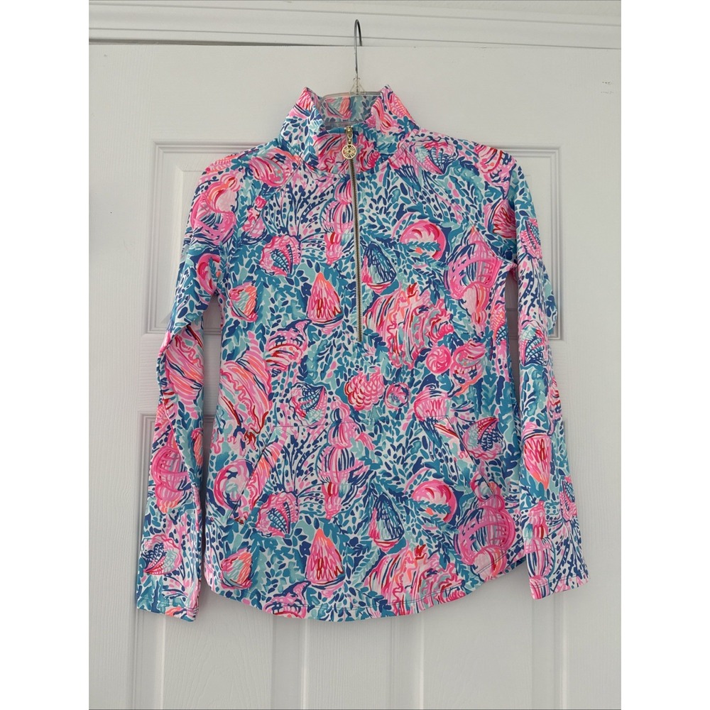 Lilly Pulitzer UPF 50+ Skipper Popover Pink Turquoise XXS Half Zip NWOT